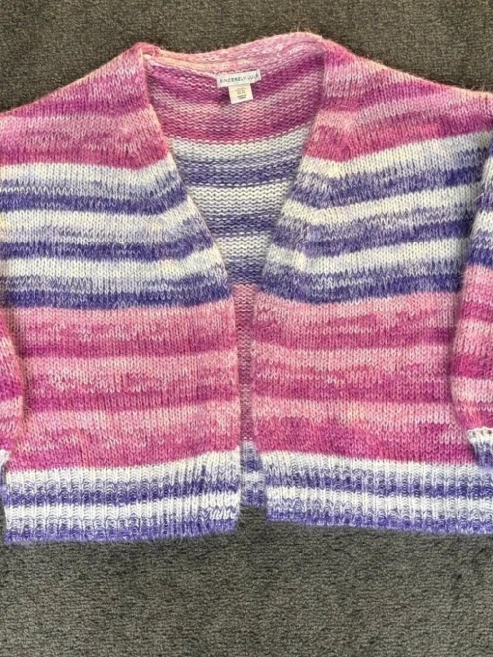 Sincerely Jules Striped Knit Cardigan Sweater Pink Purple White XS